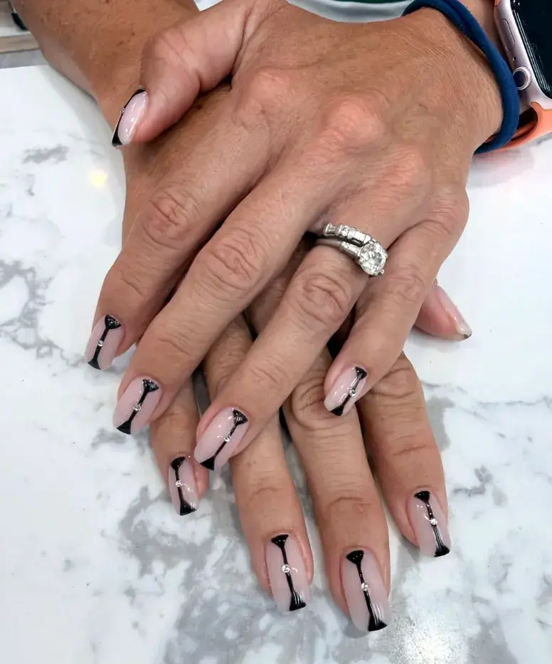 Nude Black Geometric Rhinestone