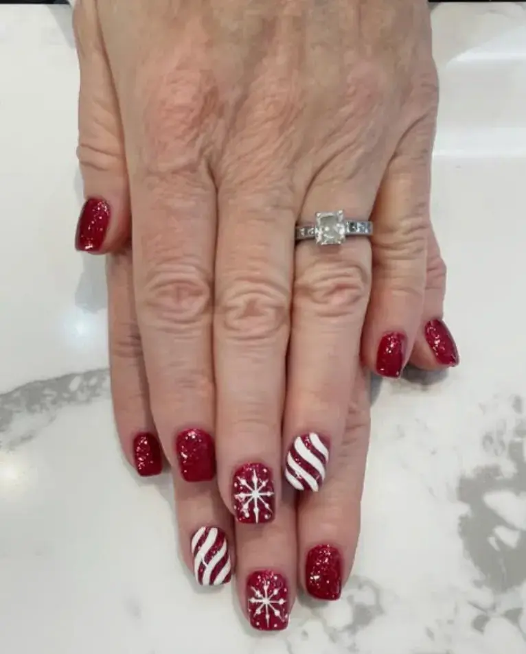 Red Glitter Snowflake Stripe