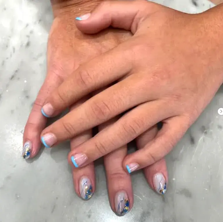 Aqua French Gold Foil Swirl