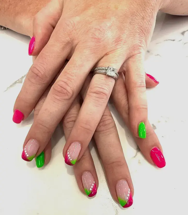Neon Pink Green Pearl French