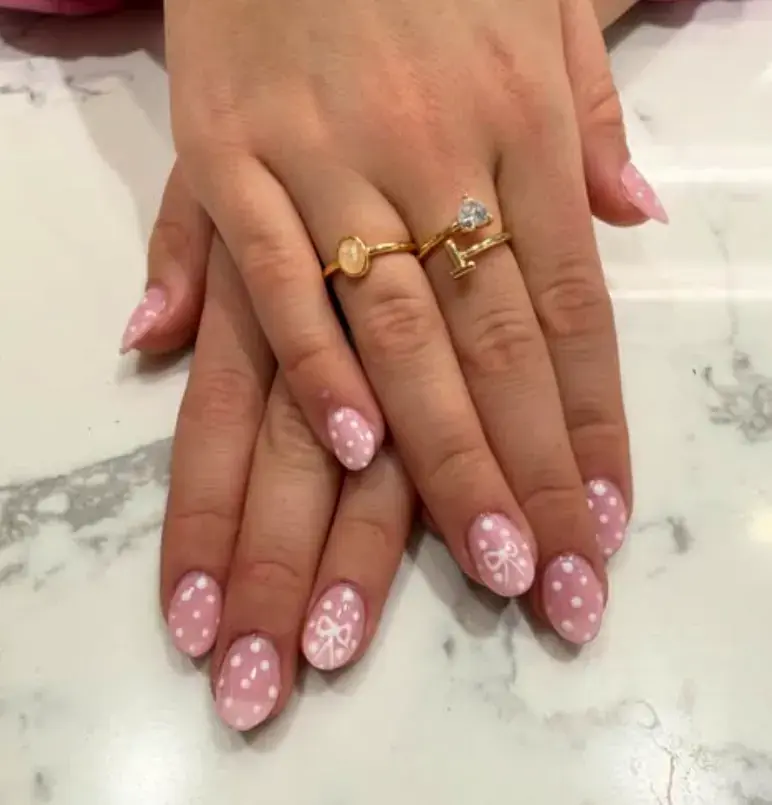Pink Polka White Bow